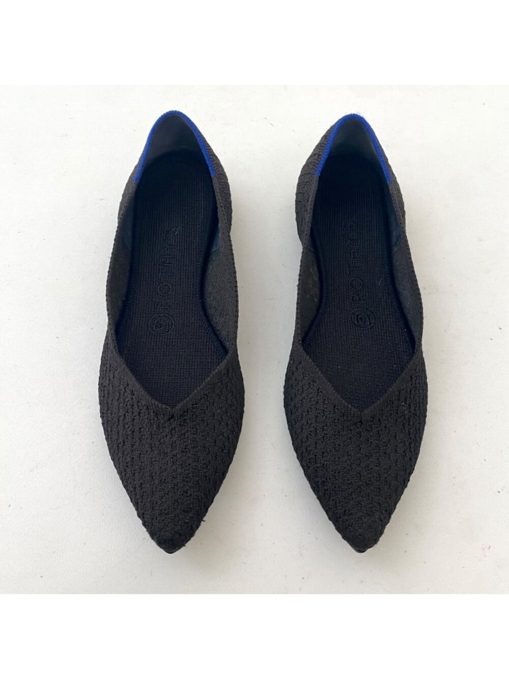 Rothy's the Point Flats Shoes Woven Black Swiss Dot
